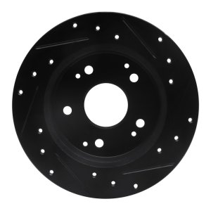 Acura RSX Brake Rotor (1) - Rear Left - R1 Concepts - Drilled & Slotted - Black - `97-`06